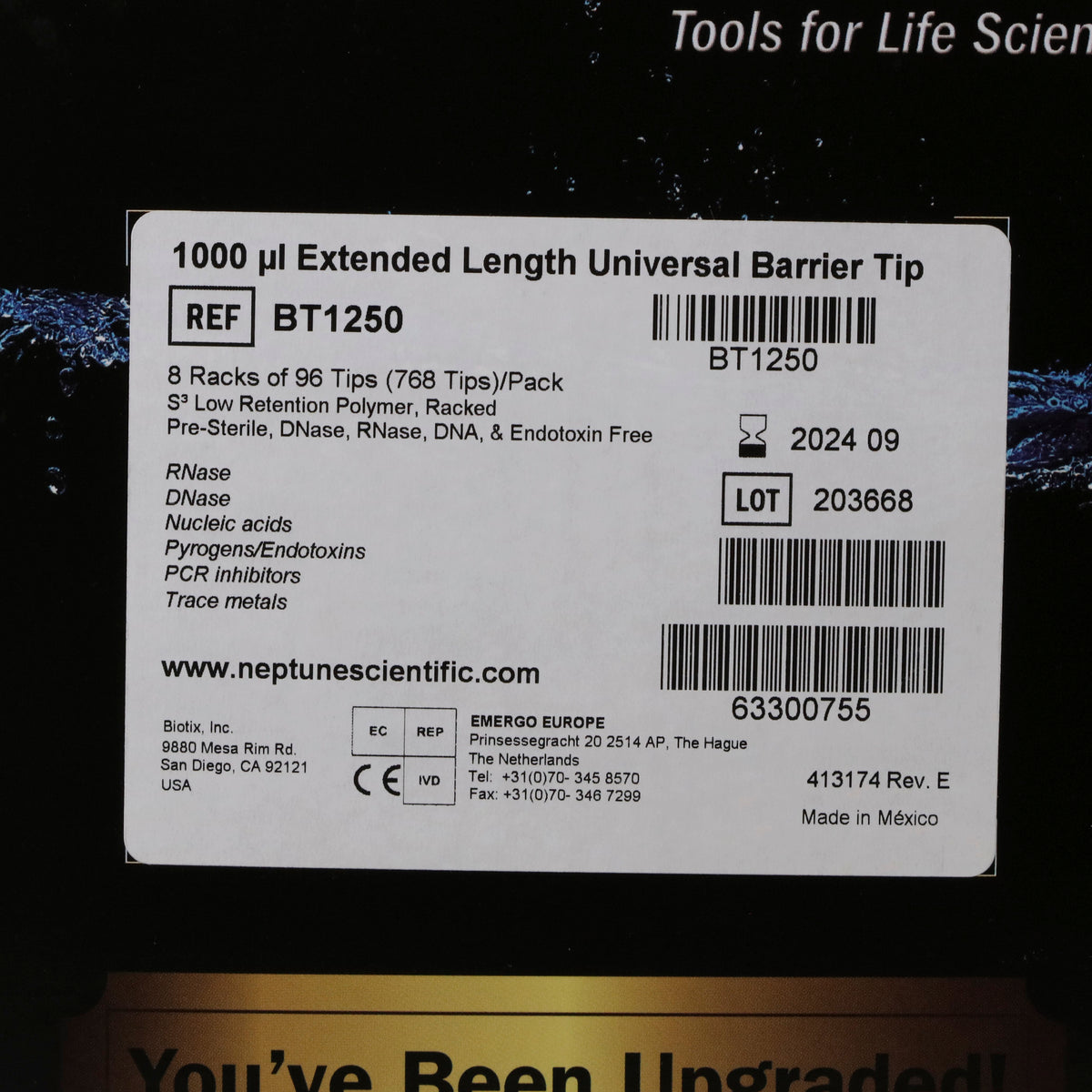 Biotix Neptune 1000uL Extended Barrier Pipette Tips BT1250 reLAB